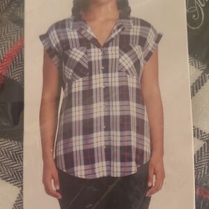 Jachs Girlfriend Blue and White Plaid Button-Down Shirt 2X